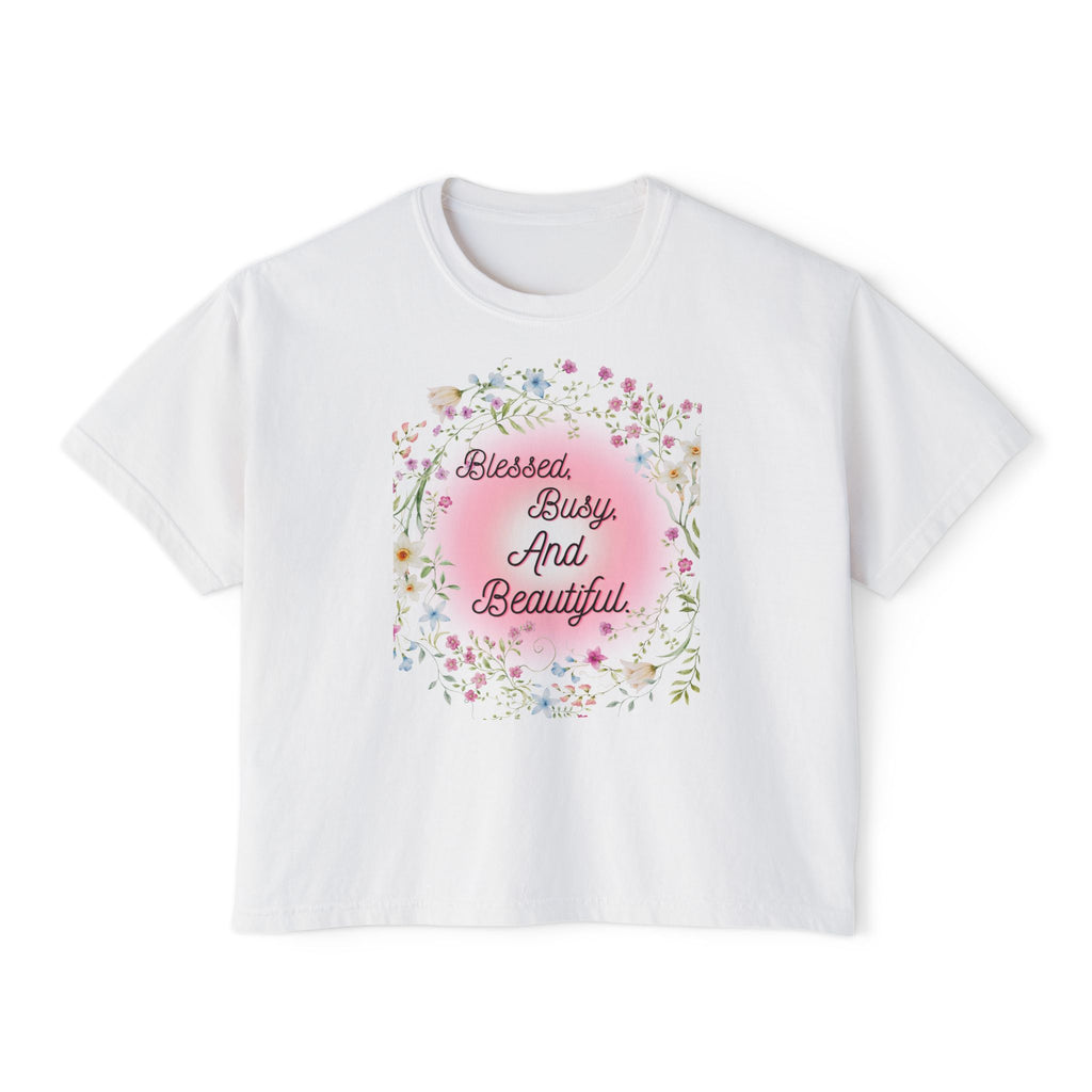 Blessed Busy And Beautiful Floral Boxy Tee — Women’s Casual Graphic Shirt