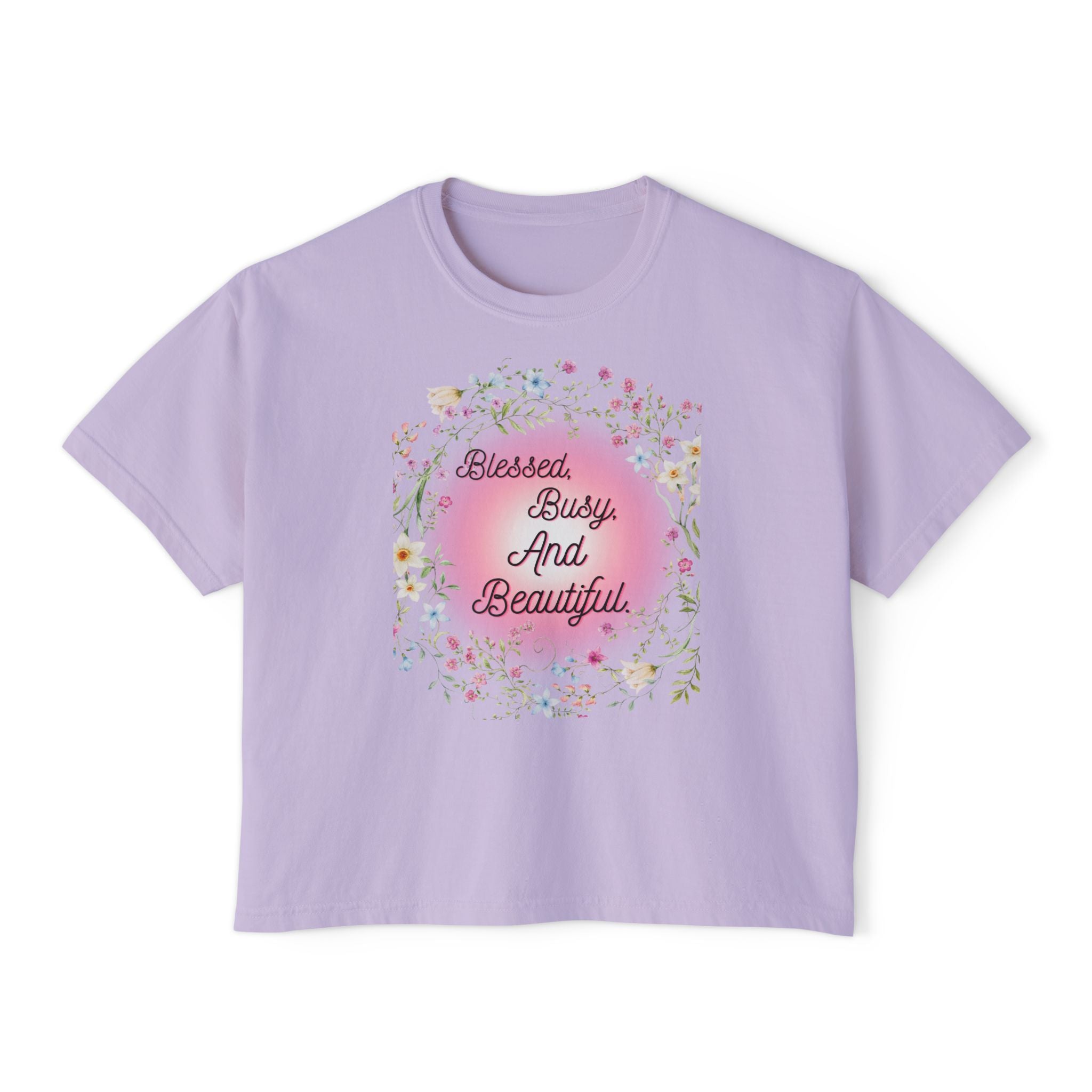 Blessed Busy And Beautiful Floral Boxy Tee — Women’s Casual Graphic Shirt