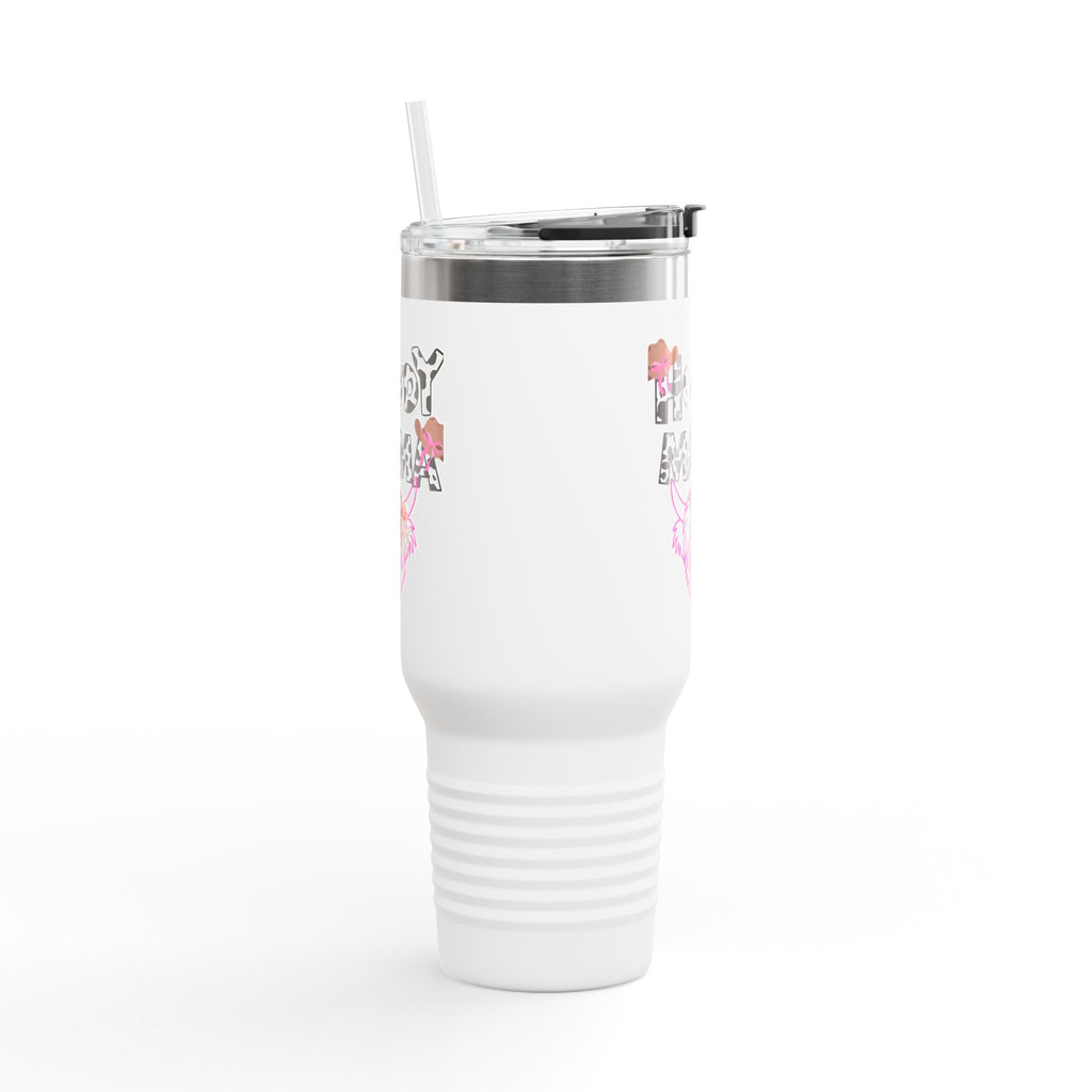 40oz Insulated Travel Mug — “Howdy Mama” Floral Cow Skull Design