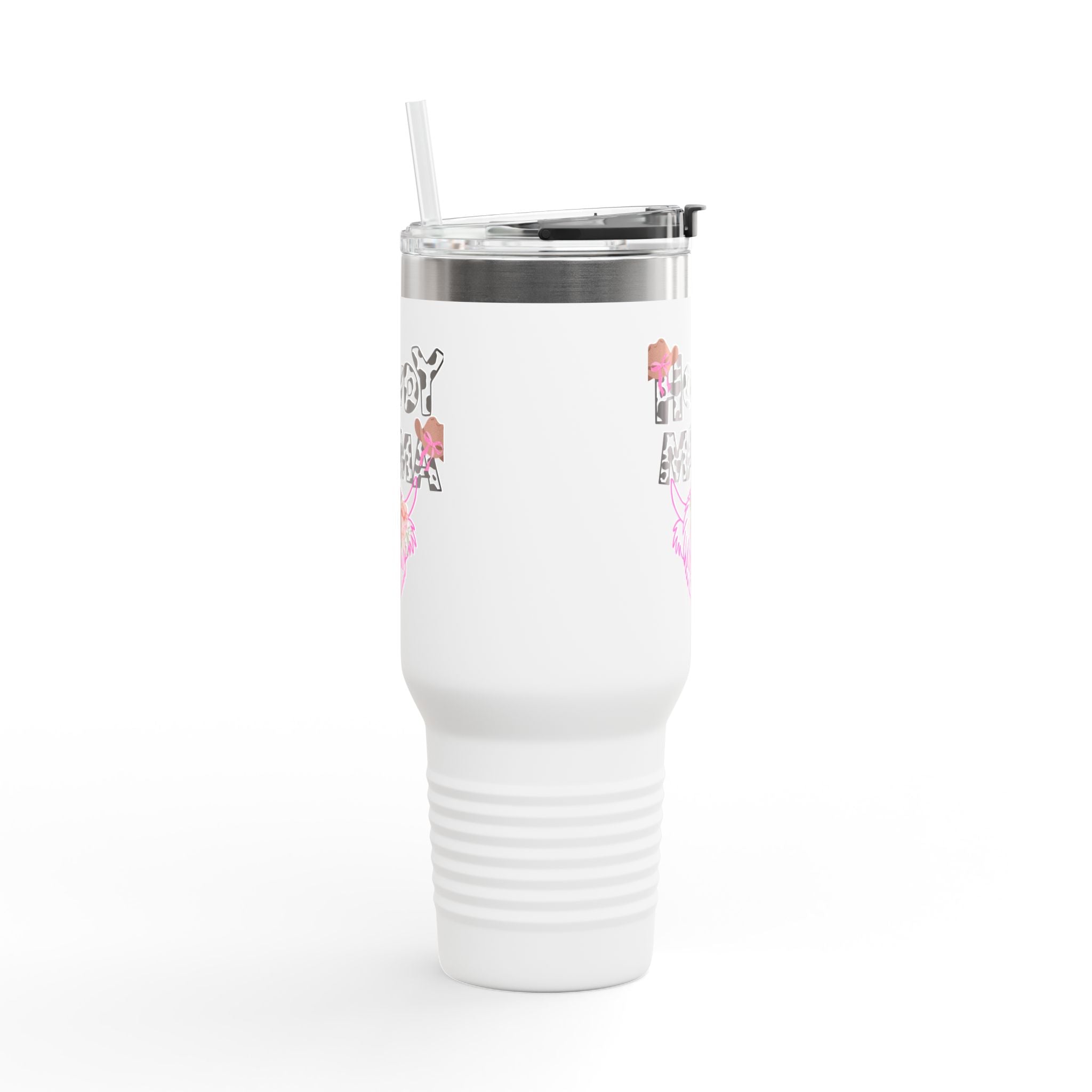 40oz Insulated Travel Mug — “Howdy Mama” Floral Cow Skull Design