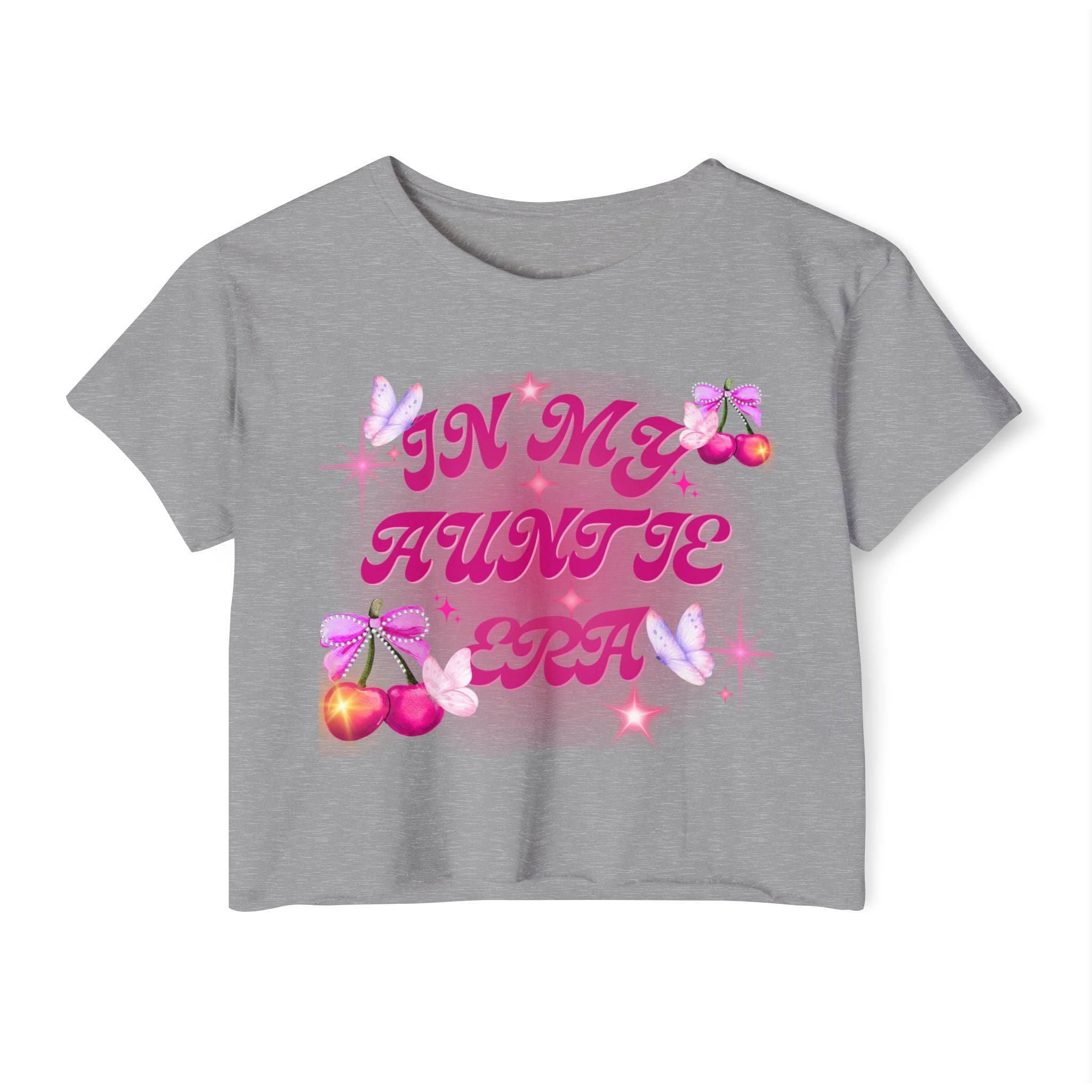 "In My Auntie Era" Women's Festival Crop Top — Cute Y2K Cherry Graphic