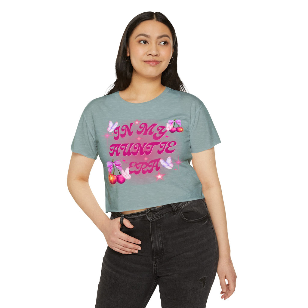 "In My Auntie Era" Women's Festival Crop Top — Cute Y2K Cherry Graphic