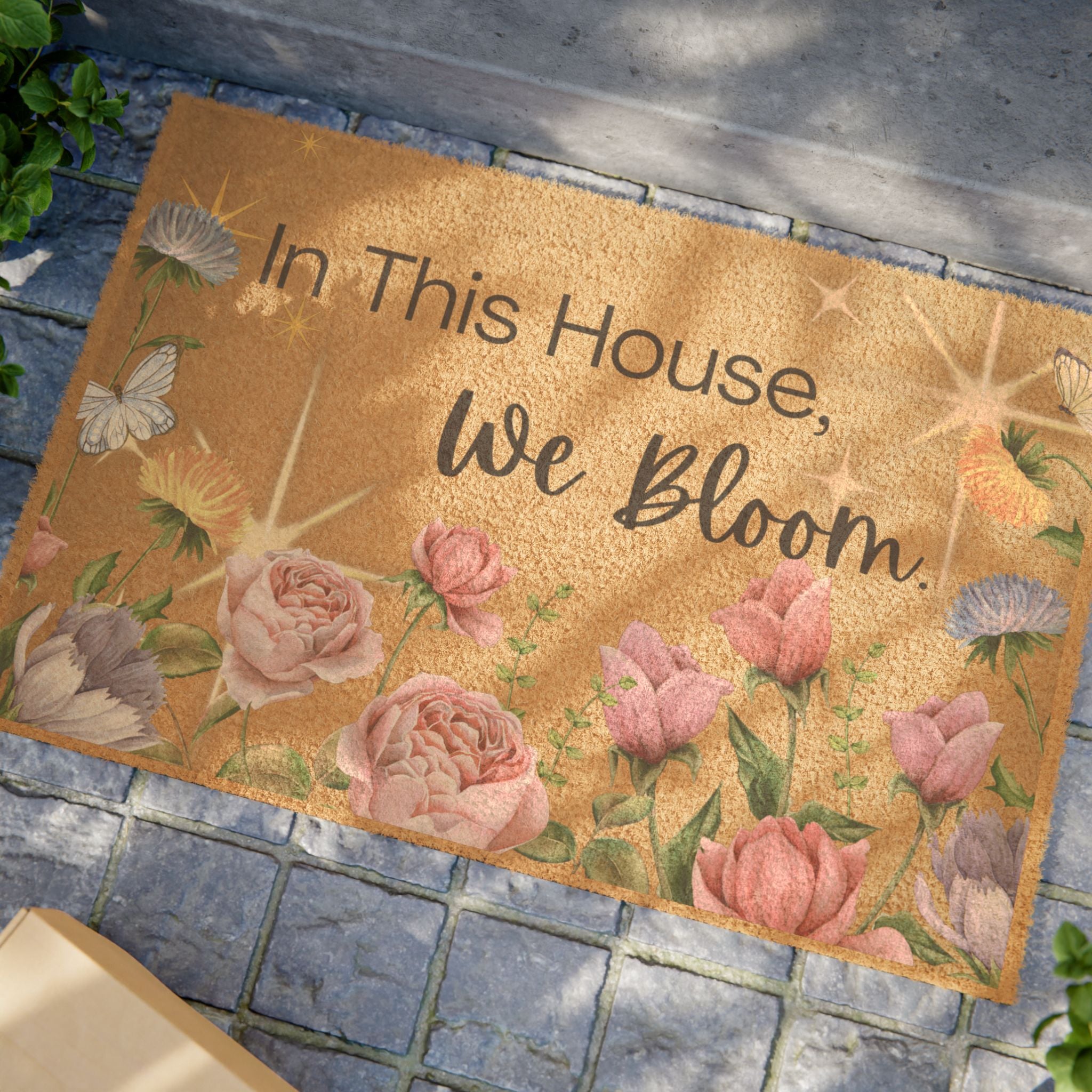 Doormat - "In This House, We Bloom" Floral Welcome Mat