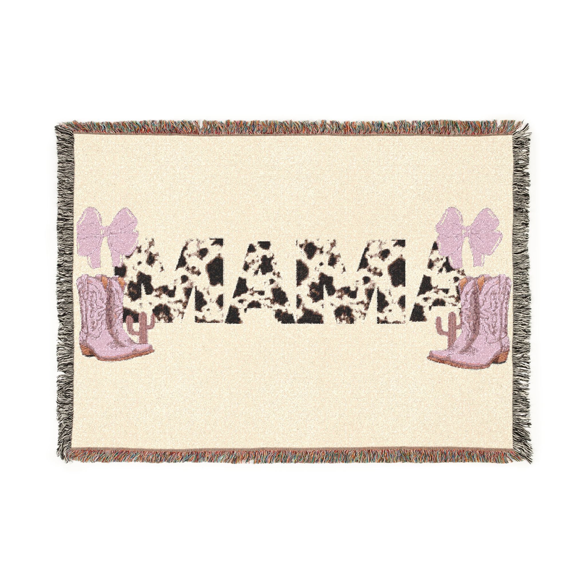 Cactus and Cowboy Boots Woven Blanket | Southwestern Desert Pattern