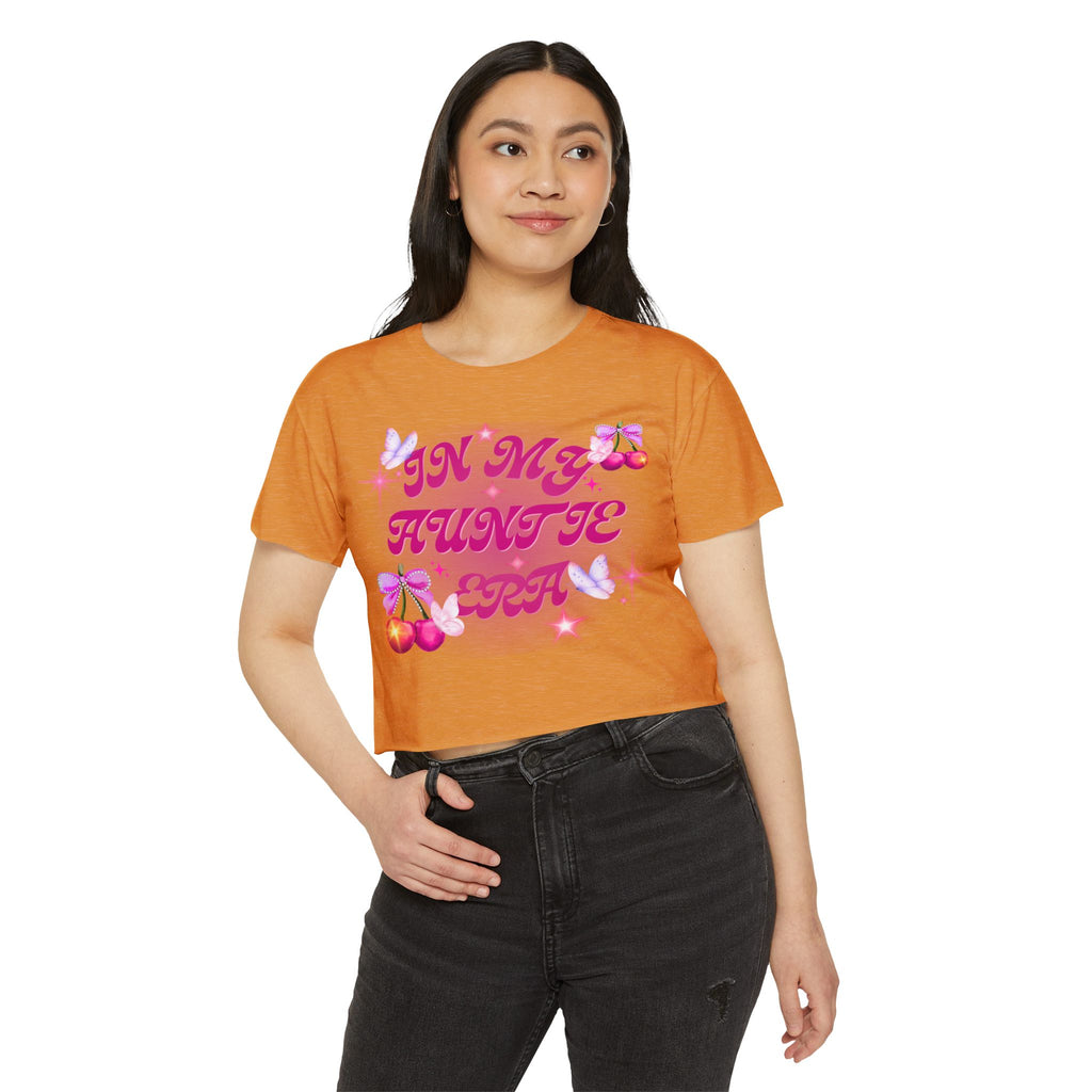 "In My Auntie Era" Women's Festival Crop Top — Cute Y2K Cherry Graphic