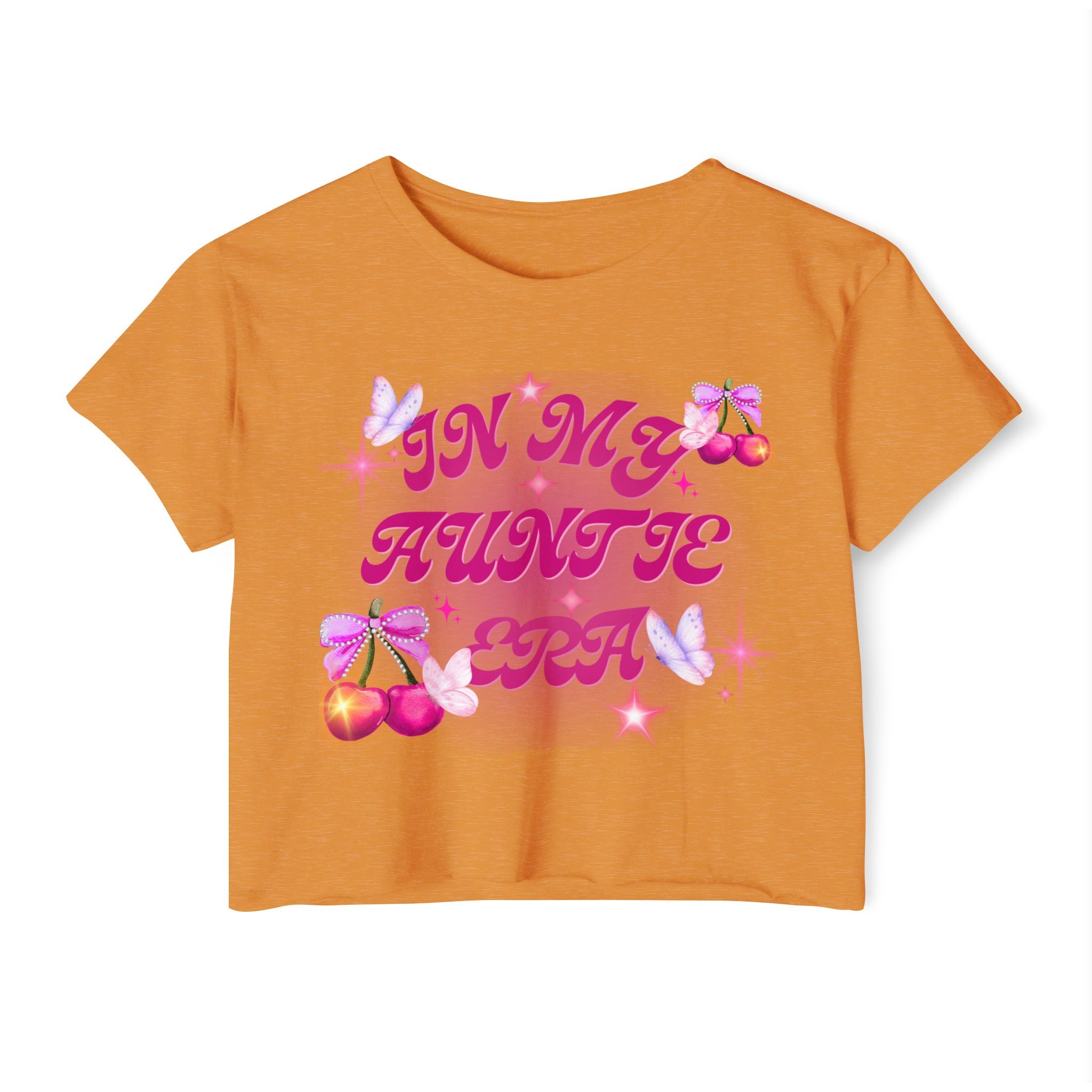 "In My Auntie Era" Women's Festival Crop Top — Cute Y2K Cherry Graphic
