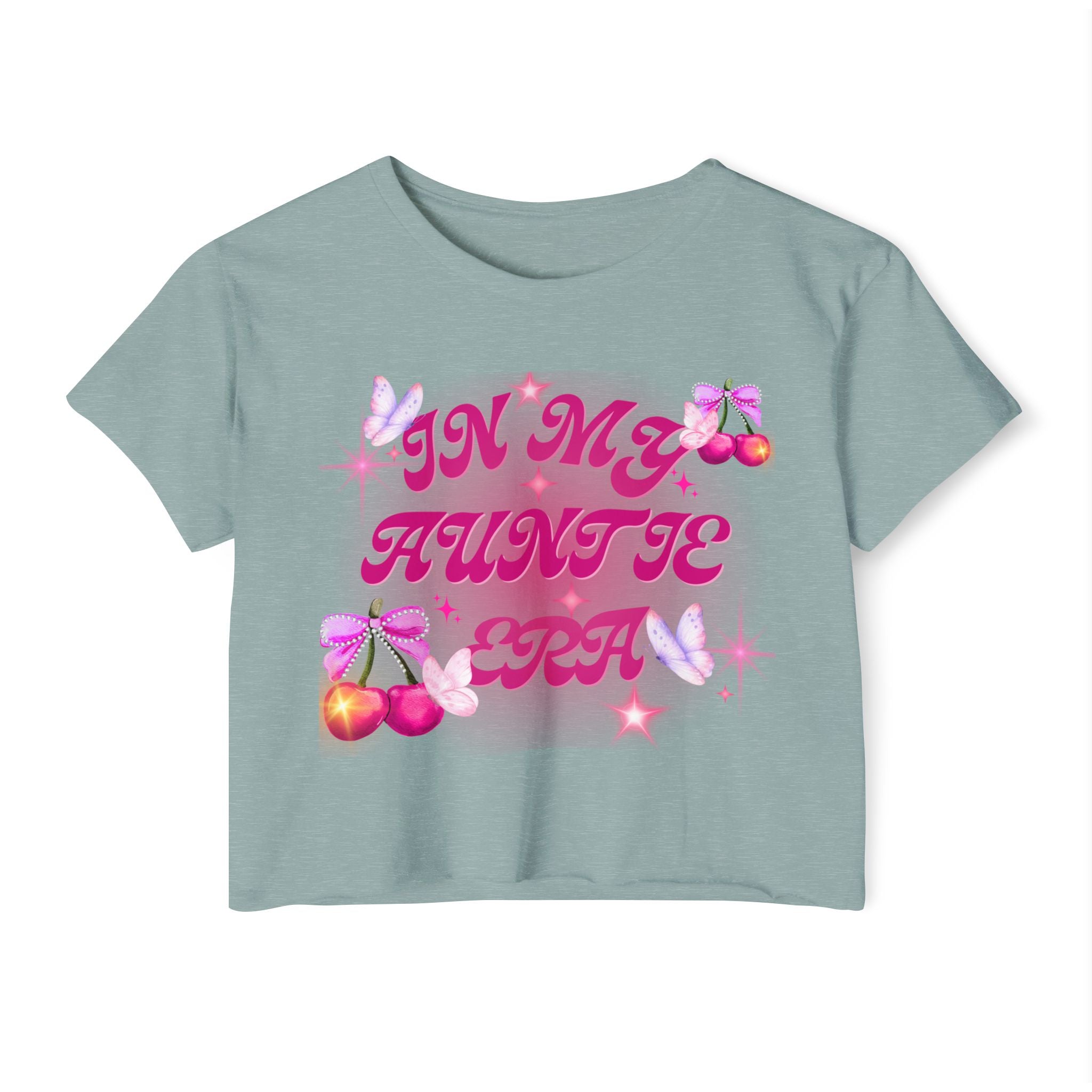 "In My Auntie Era" Women's Festival Crop Top — Cute Y2K Cherry Graphic