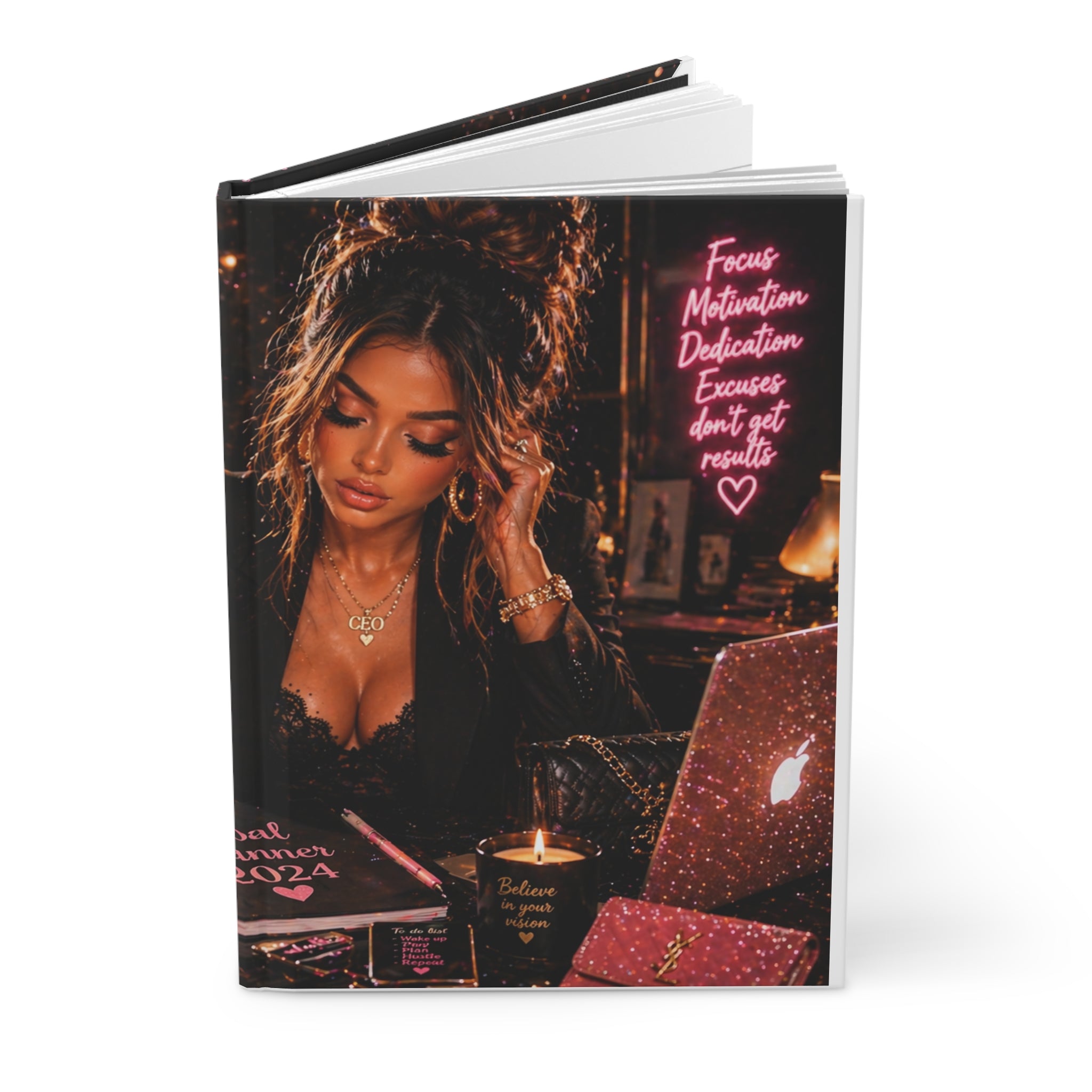 Discipline Today Success Tomorrow Hardcover Journal — Motivational Pink Glam Writing Notebook