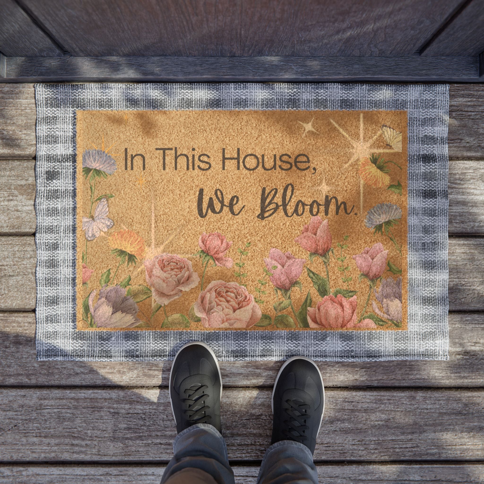 Doormat - "In This House, We Bloom" Floral Welcome Mat