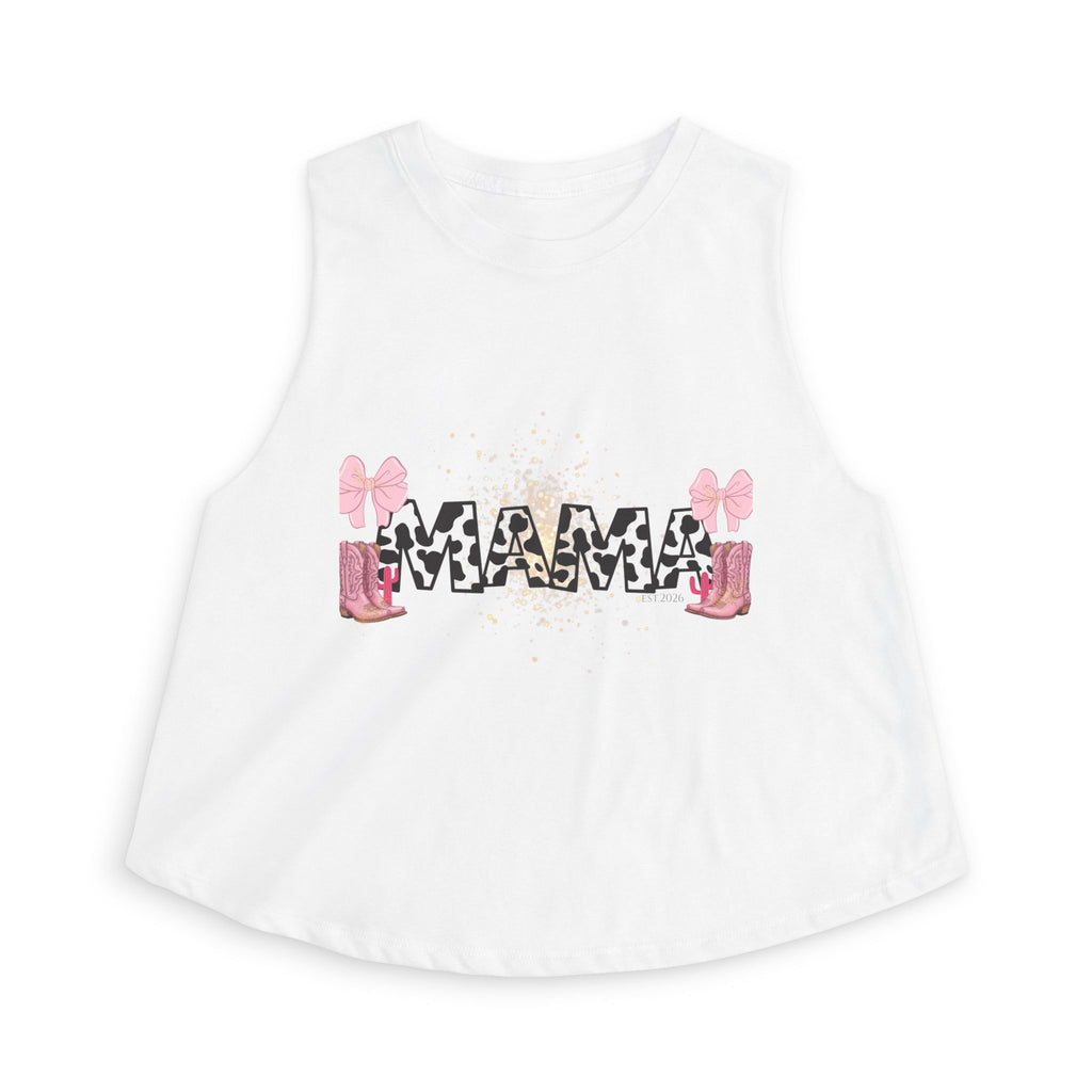Mama Cow Print Crop Top — Cute Pink Boots & Bows Mother's Day Tee