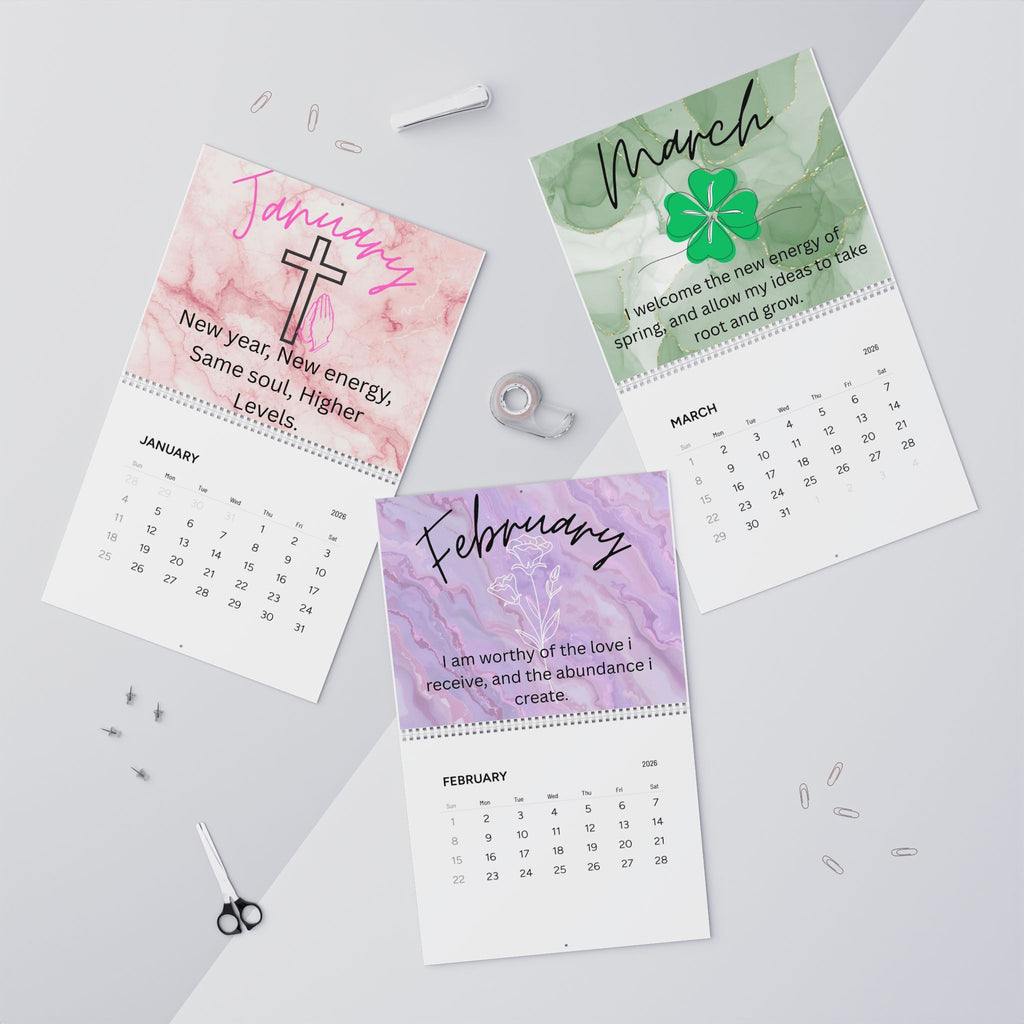 2026 Manifestation Wall Calendar — Monthly Affirmations & Flower Design
