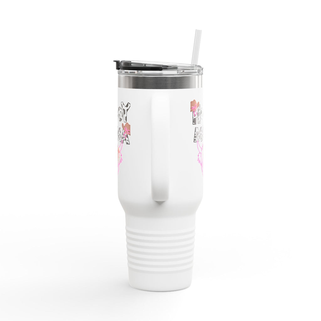 40oz Insulated Travel Mug — “Howdy Mama” Floral Cow Skull Design