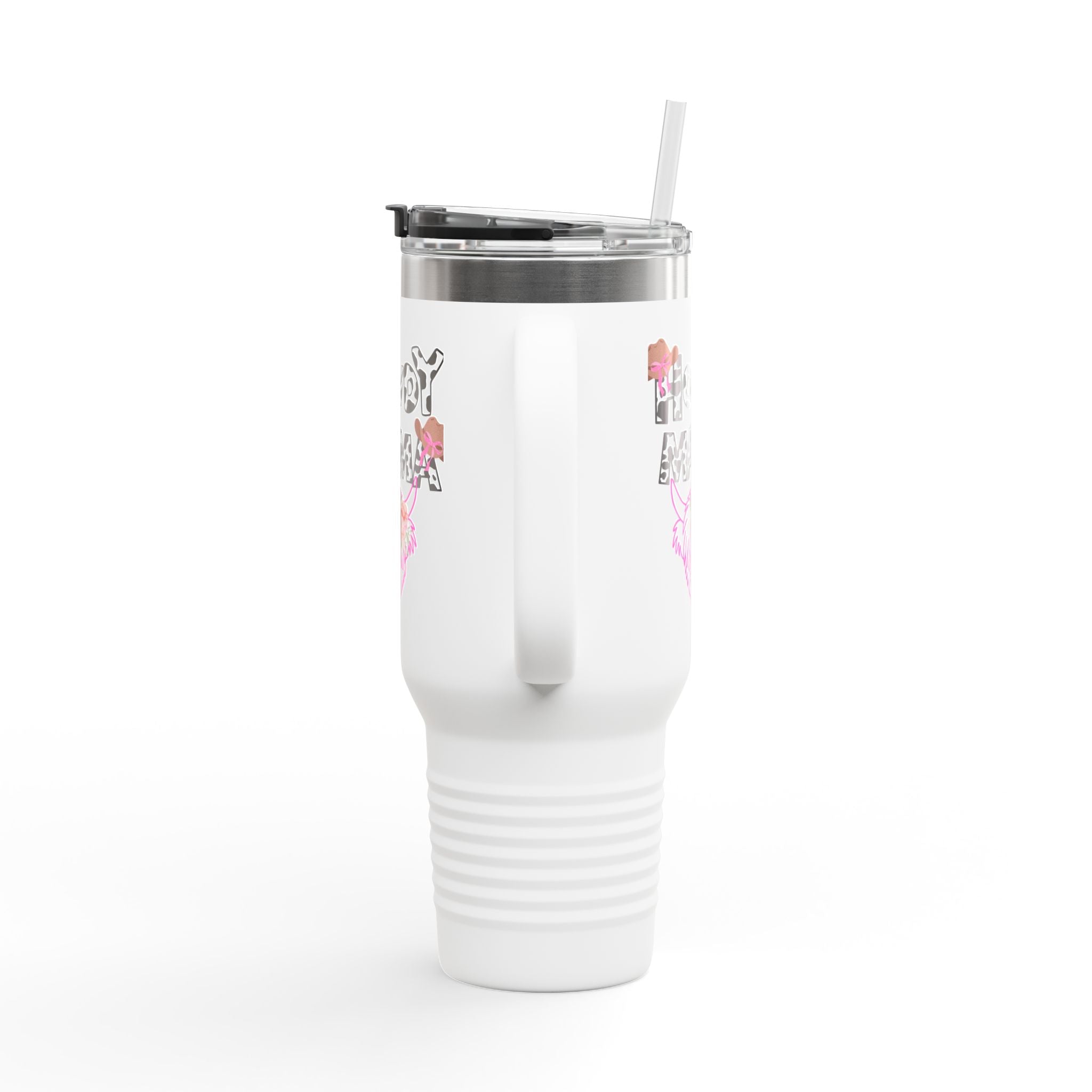40oz Insulated Travel Mug — “Howdy Mama” Floral Cow Skull Design