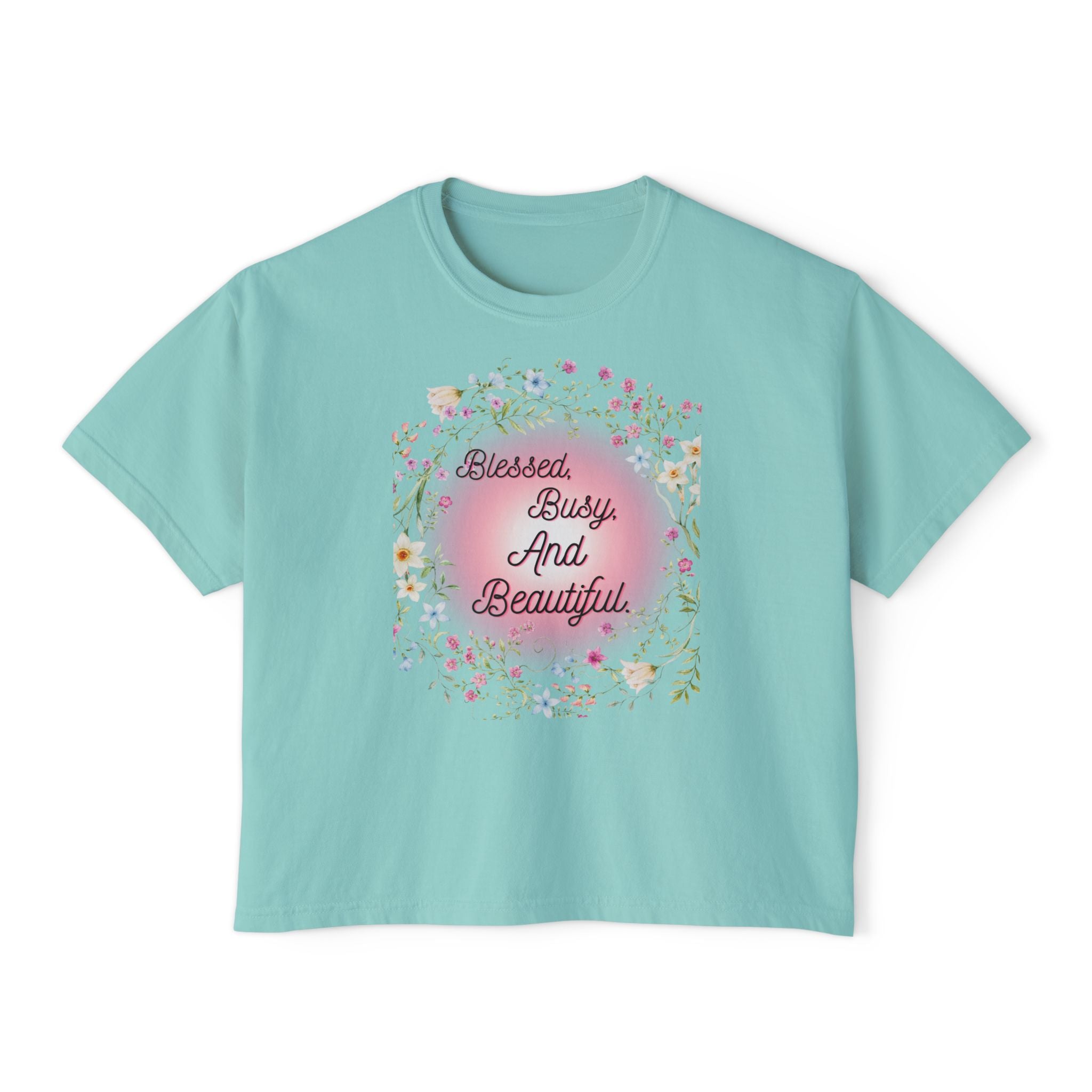 Blessed Busy And Beautiful Floral Boxy Tee — Women’s Casual Graphic Shirt
