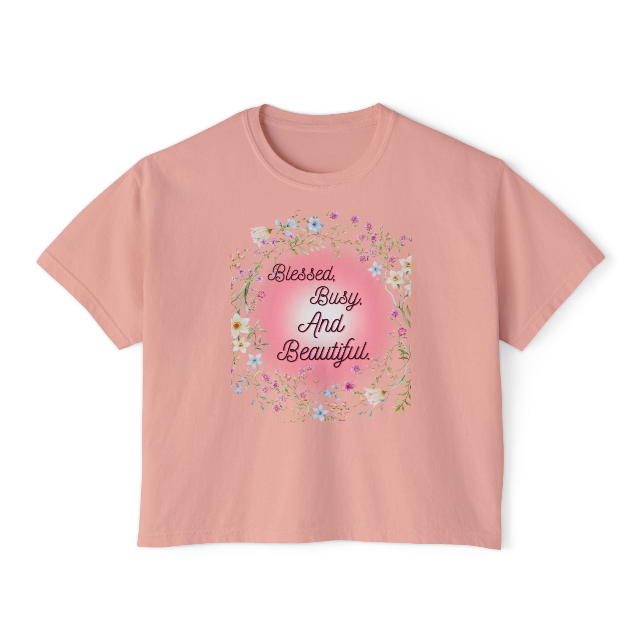 Blessed Busy And Beautiful Floral Boxy Tee — Women’s Casual Graphic Shirt