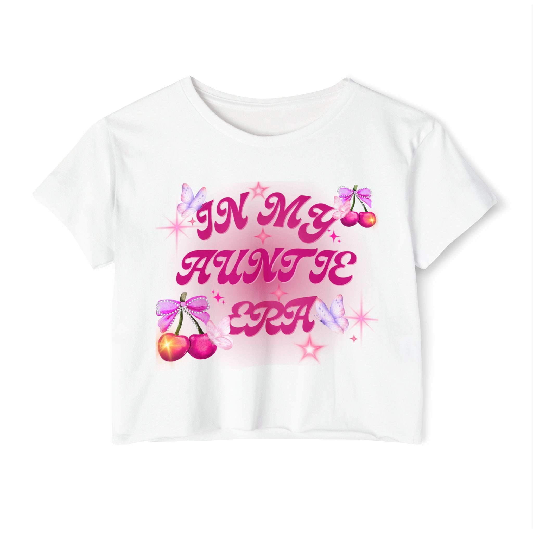 "In My Auntie Era" Women's Festival Crop Top — Cute Y2K Cherry Graphic