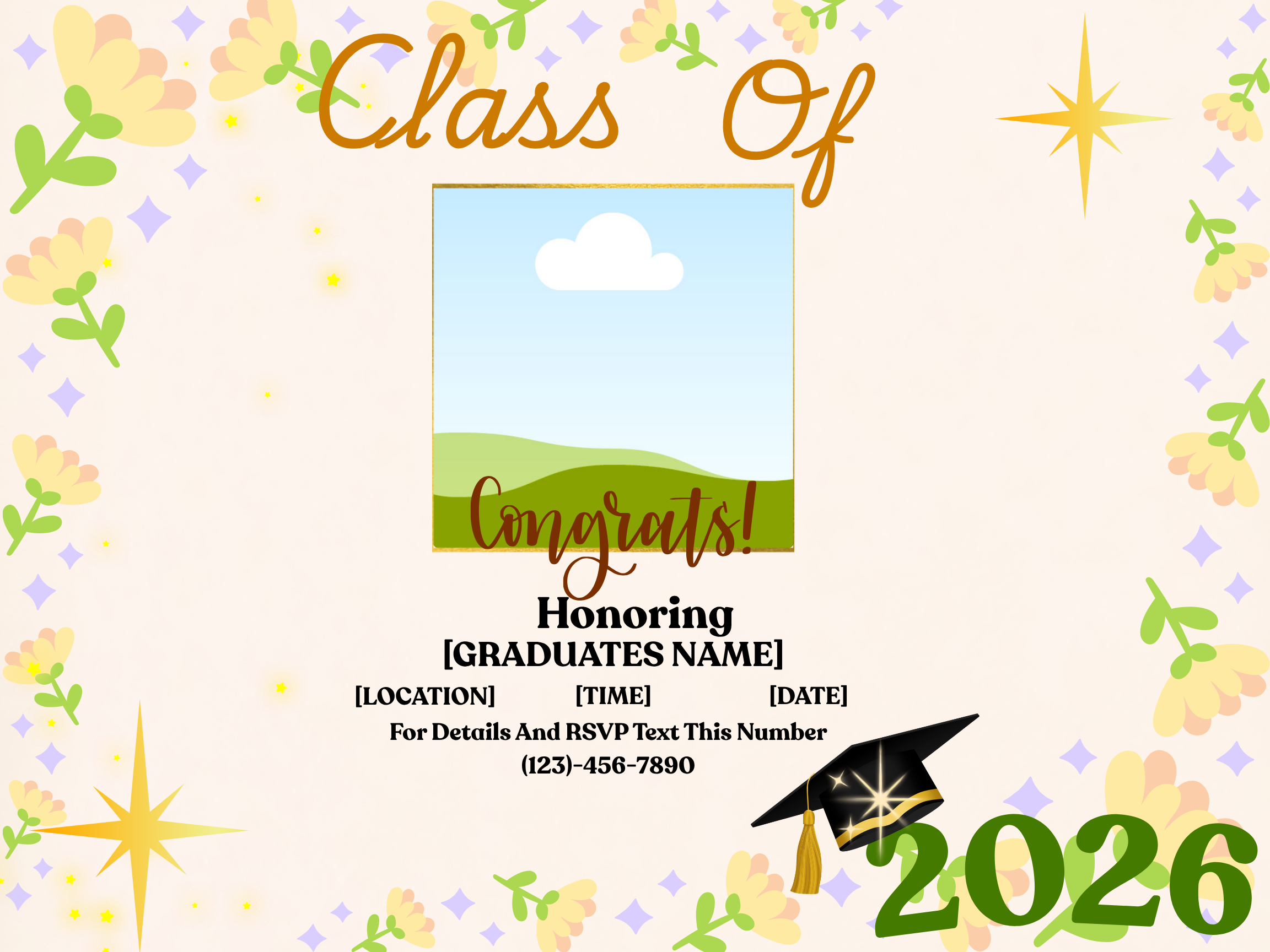 Pastella’s Sun-Kissed Floral Graduation Suite – Canva Template
