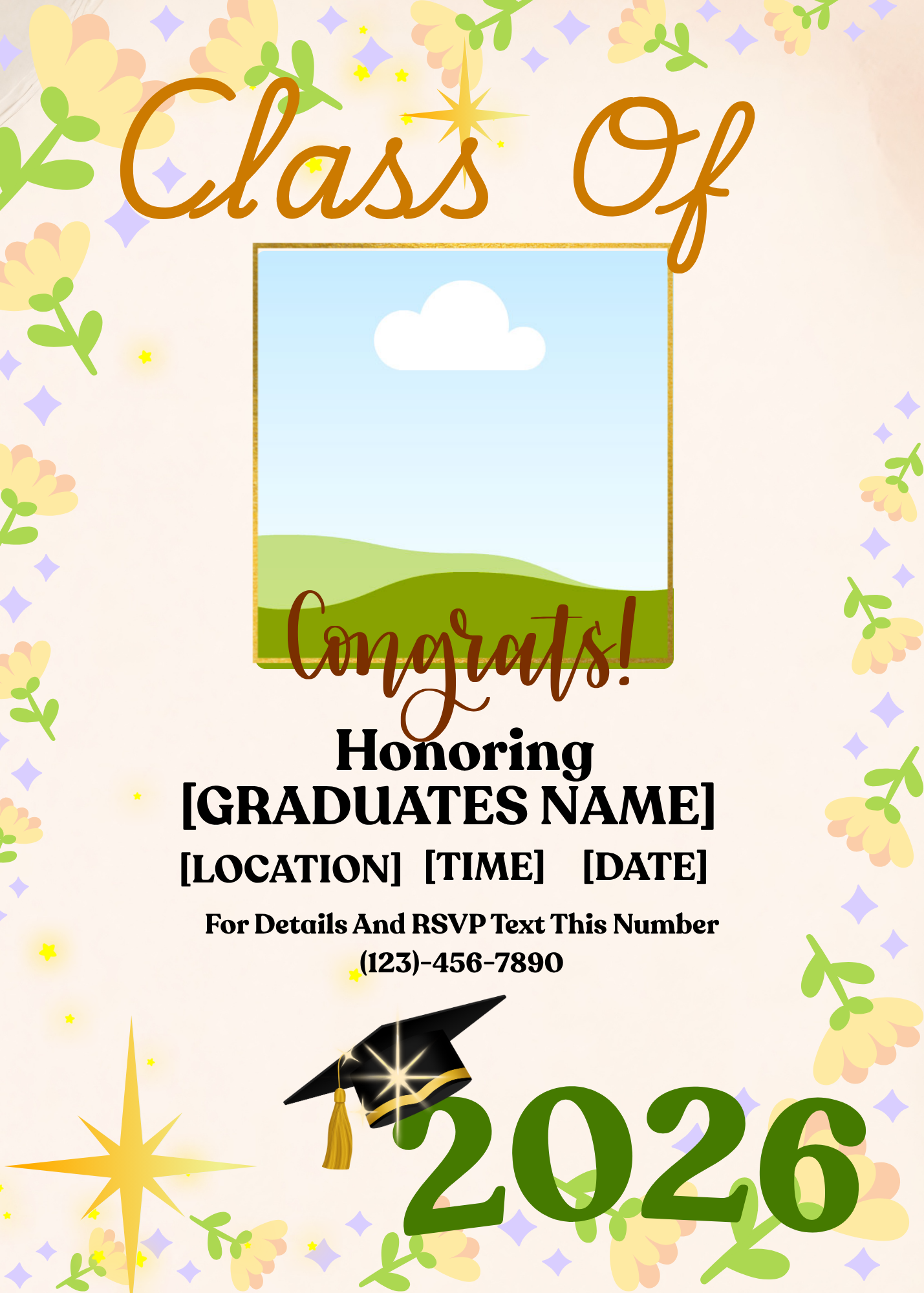 Pastella’s Sun-Kissed Floral Graduation Suite – Canva Template